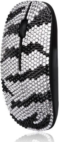 Wongs Bling Silver Edge Black Crystal Rhinestone Reconsable Slim Silent Sparkly Computer Mouse مع جهاز استقبال USB ، الفئران المبللة للكمبيوتر المحمول ، الكمبيوتر المحمول ، الكمبيوتر ، MacBook - Silver Edge in Kuwait