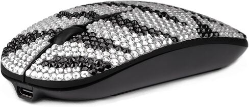 Wongs Bling Silver Edge Black Crystal Rhinestone Reconsable Slim Silent Sparkly Computer Mouse مع جهاز استقبال USB ، الفئران المبللة للكمبيوتر المحمول ، الكمبيوتر المحمول ، الكمبيوتر ، MacBook - Silver Edge in Kuwait