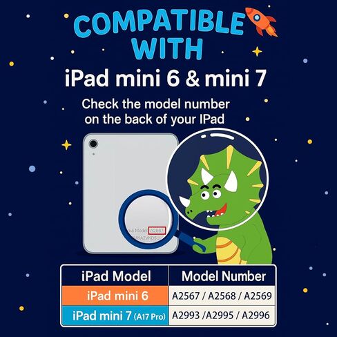 Kids Protective Case for Apple iPad mini 7 (A17 Pro) 2024 / Mini 6 (A15) 2021, 8.3 Inch Silicone Dinosaur Cover for iPad mini 7th & 6th Generation with Stand for Boys in Saudi Arabia