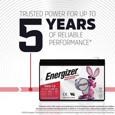 Energizer EN9-12, 12 Volt 9 Amp Hr, Long Lasting Sealed Lead Acid AGM Rechargeable Battery Ideal for Use in Home Alarm Systems, Backup Power, Scooters, and More in Saudi Arabia
