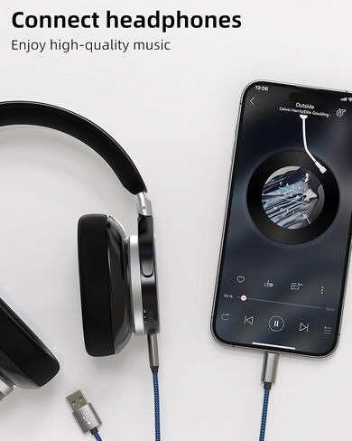 كابل صوت سماعة رأس AUX 1.2M (2in1) محول شحن USB 3.5 مم لجهاز iPhone 14 13 12 Pro Max Flitter for Apple Mostice for iPad Seeker Stereo Enpown in Kuwait