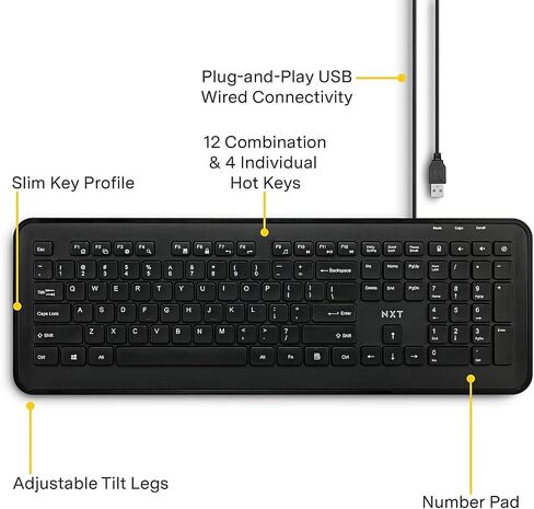 NXT Technologies Staples Keyboard ، Wired USB ، Black (NX60880) in Kuwait