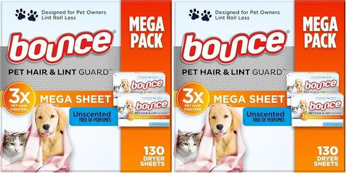 Bounce Pet Hair and Lint Guard Mega Fabric Softener Dryer Sheets with 3X Pet Hair Fighters, Unscented, 150 Count in Kuwait