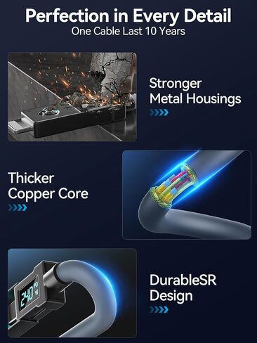 240W ملفوف USB C Cable للسيارة ، 4 في 1 كابل شحن سريع شحن USB C إلى كابل USB C مع عرض LED COMBO USB A/C إلى C/L لجهاز iPhone 16/15 ، iPad ، MacBook ، أقراص ، 6 أمتار in Kuwait