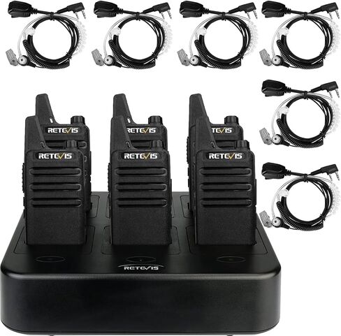Retevis RT22 Walkie Talkies(6 Pack) with Earpiece(6 Pack), Rechargeable Hands Free 2 Way Radios with 6 Way Multi Gang Charger, Retevis EAK005 Acoustic Tube Walkie Talkie Earpiece with Mic 2 Pin in Saudi Arabia