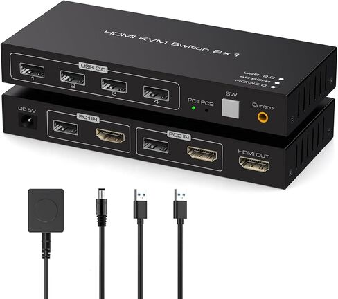 HDMI KVM Switch 1 Monitors 2 Computers 4K60HZ KVM Switches for 2 Computers Sharing Monitor Keyboard Mouse Hard Drives Printer with Two USB Cables and Wired Controller SW201ABK in Saudi Arabia