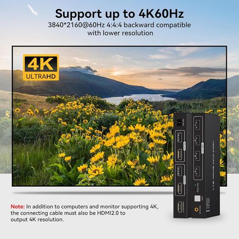HDMI KVM Switch 1 Monitors 2 Computers 4K60HZ KVM Switches for 2 Computers Sharing Monitor Keyboard Mouse Hard Drives Printer with Two USB Cables and Wired Controller SW201ABK in Saudi Arabia