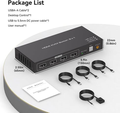 HDMI KVM Switch 1 Monitors 2 Computers 4K60HZ KVM Switches for 2 Computers Sharing Monitor Keyboard Mouse Hard Drives Printer with Two USB Cables and Wired Controller SW201ABK in Saudi Arabia