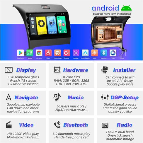 for KIA Forte Android Radio Compatible with Wireless Carplay Android Auto,Car Stereo Bluetooth Navigation GPS WiFi FM/AM WiFi Multimedia Player 8Core Touchscreen Head Unit (Forte 2013-2017) in Saudi Arabia