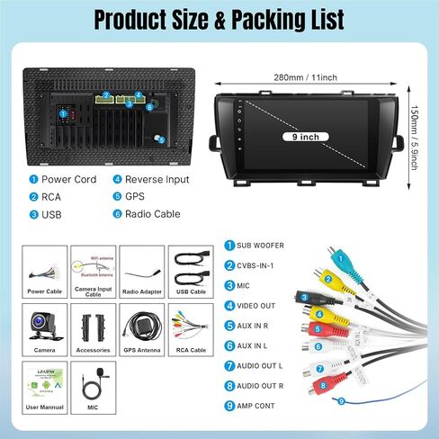 Car Stereo Radio for Toyota Prius 2010 2011 2012 2013 2014 2015, with Wireless Carplay, Android Auto, FM, Plug and Play Wiring Harness, GPS Navigation, SWC,MIC (Style 2 with J.B.L&Large Screen) in Saudi Arabia