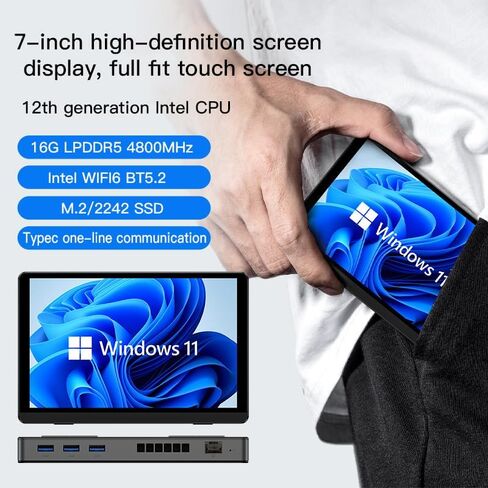 S7 ANB09 MINI PC N200 POTALTOR ، 16GB LPDDR5 RAM ، 0GB M.2 SSD ، Win 11 Pro مع شاشة تعمل باللمس HD 7 بوصة ، USB 3.2 ، HDMI 2.1 ، WiFi 6 ، BT 5.2 ، كمبيوتر سطح المكتب المدمج (N200 ، 16G+0) in Saudi Arabia