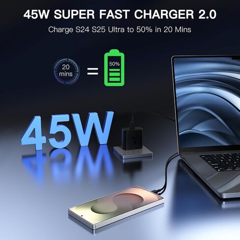 45W Samsung Super Fast Charger Block ، Type C كتلة شحن سريعة مع كابل الشاحن USB C 3 قدم متوافق مع Samsung Galaxy S24 S22 S22 S21 S21+/S21 Ultra/S20/S20 Ultra/Note 20 Ultra in Kuwait
