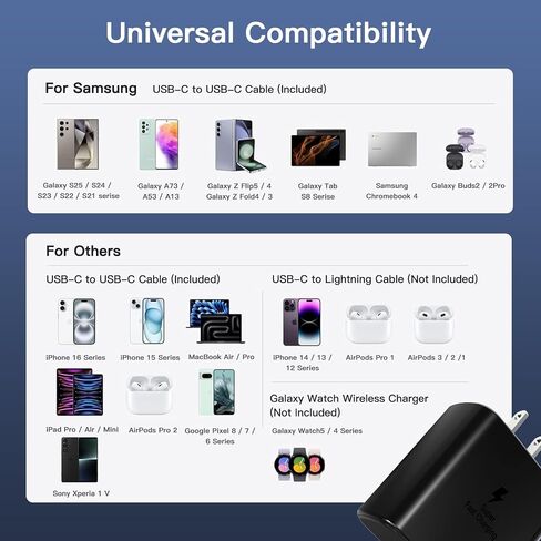 45W Samsung Super Fast Charger Block ، Type C كتلة شحن سريعة مع كابل الشاحن USB C 3 قدم متوافق مع Samsung Galaxy S24 S22 S22 S21 S21+/S21 Ultra/S20/S20 Ultra/Note 20 Ultra in Kuwait