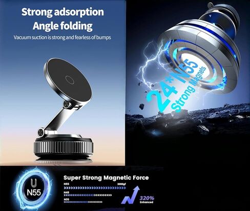2026 Upgraded 360°Reinforced Nano Magnetic Phone Holder for Car, Adhesive car Phone Holder with 98+LBS Strongest Suction & 3000gf, for Your Car/Gym/iPhone & Android (Black) in Kuwait