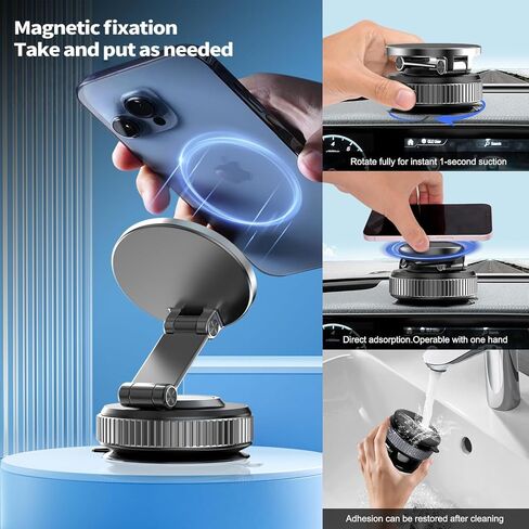 2026 Upgraded 360°Reinforced Nano Magnetic Phone Holder for Car, Adhesive car Phone Holder with 98+LBS Strongest Suction & 3000gf, for Your Car/Gym/iPhone & Android (Black) in Kuwait
