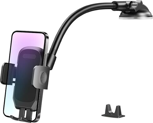Car Phone Holder, Long Arm 360° Rotation Vehicle Cell Phone Mount with Suction Cup, Anti-Shake Automotive Dashboard Windshield Smartphone Holder, Universal for SUV RV Truck (Black) in Kuwait