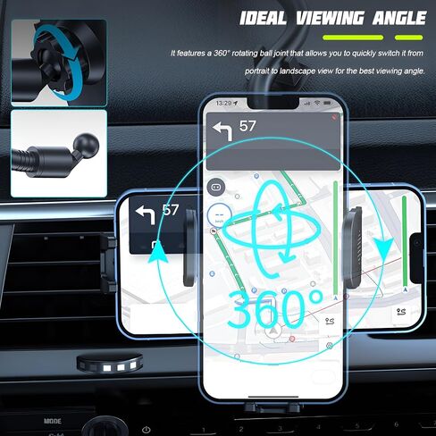Car Phone Holder, Long Arm 360° Rotation Vehicle Cell Phone Mount with Suction Cup, Anti-Shake Automotive Dashboard Windshield Smartphone Holder, Universal for SUV RV Truck (Black) in Kuwait