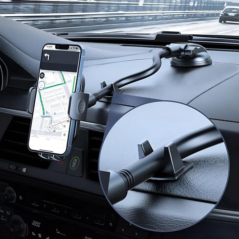 Car Phone Holder, Long Arm 360° Rotation Vehicle Cell Phone Mount with Suction Cup, Anti-Shake Automotive Dashboard Windshield Smartphone Holder, Universal for SUV RV Truck (Black) in Kuwait