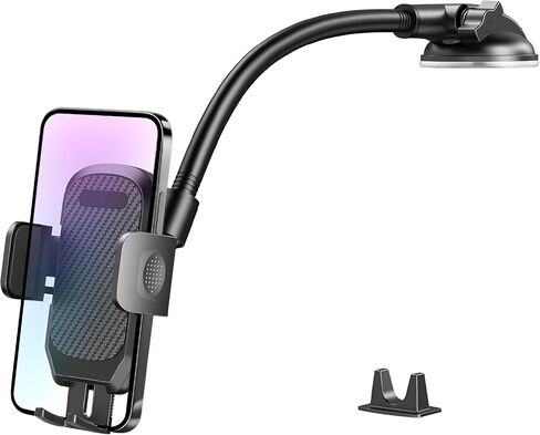 Car Phone Holder, Long Arm 360° Rotation Vehicle Cell Phone Mount with Suction Cup, Anti-Shake Automotive Dashboard Windshield Smartphone Holder, Universal for SUV RV Truck (Black) in Kuwait