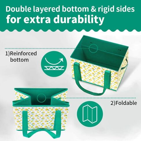 (3 عبوات) أكياس بقالة شديدة التحمل وقابلة لإعادة الاستخدام مع مقابض على شكل صندوق للوقوف، وتبقى مفتوحة وقابلة للطي بشكل مسطح، منظم حقائب كبيرة بمقابض طويلة وقاعدة معززة للتسوق بكميات كبيرة in Kuwait