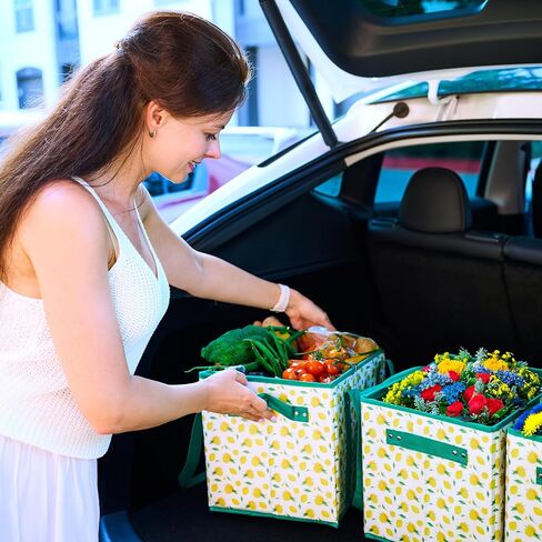 (3 عبوات) أكياس بقالة شديدة التحمل وقابلة لإعادة الاستخدام مع مقابض على شكل صندوق للوقوف، وتبقى مفتوحة وقابلة للطي بشكل مسطح، منظم حقائب كبيرة بمقابض طويلة وقاعدة معززة للتسوق بكميات كبيرة in Kuwait