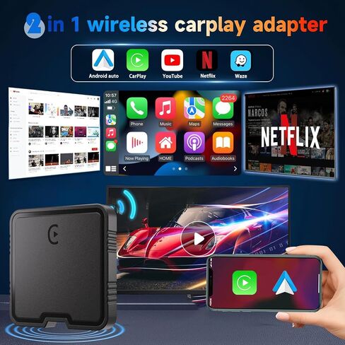 محول CarPlay اللاسلكي ، 2025 ترقية AI Box Play Play دعم Netflix ، YouTube ، TF Card Plug & Play Dongle Android Auto Wireless Adapter للسيارات CarPlay Wired Factory من 2015 و IOS10+ in Saudi Arabia