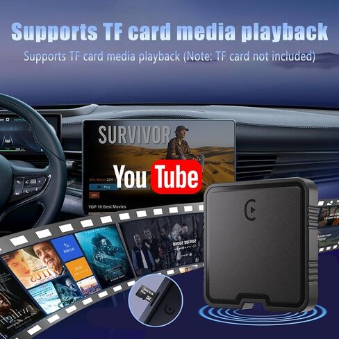 محول CarPlay اللاسلكي ، 2025 ترقية AI Box Play Play دعم Netflix ، YouTube ، TF Card Plug & Play Dongle Android Auto Wireless Adapter للسيارات CarPlay Wired Factory من 2015 و IOS10+ in Saudi Arabia
