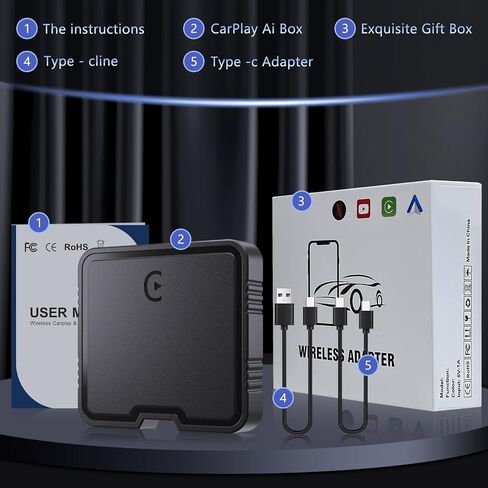 محول CarPlay اللاسلكي ، 2025 ترقية AI Box Play Play دعم Netflix ، YouTube ، TF Card Plug & Play Dongle Android Auto Wireless Adapter للسيارات CarPlay Wired Factory من 2015 و IOS10+ in Saudi Arabia