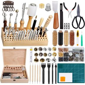60 Pcs Leather Working Tools Leather Sewing Kit Leather Craft Tools with Storage Bag Stamping Tools Stitching Groover Waxed Thread Prong Punch for Craft Making Stitching and Punching in Kuwait
