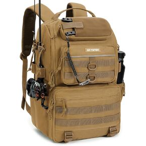 SKYSPER Tackle Backpack Fishing Bags with Rod Holder, 40L Water-Resistant Tackle Box Storage Bag for Fishing Gear Lures(Khaki) in Saudi Arabia