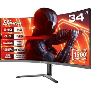 34Inch UWQHD Curved Gaming Monitor,1500R 240Hz Ultrawide Monitor,PIP/PBP,0.5ms FreeSync,125% sRGB,95% DCI-P3,Monitor with Speaker,HDMI2.1,DP1.4,VESA in Saudi Arabia