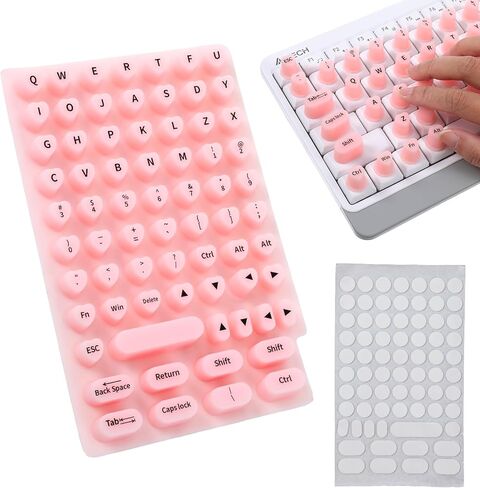70pcs مجموعة ملصقات لوحة المفاتيح مرتفعة ، ملصقات لوحة المفاتيح للأظافر الطويلة مع الحروف ، ولوح المفاتيح اللطيف للسيليكون الوردي ، ملصقات سطح المكتب الواقية لألعاب Office Girls Associory Gift in Kuwait