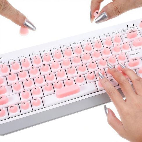 70pcs مجموعة ملصقات لوحة المفاتيح مرتفعة ، ملصقات لوحة المفاتيح للأظافر الطويلة مع الحروف ، ولوح المفاتيح اللطيف للسيليكون الوردي ، ملصقات سطح المكتب الواقية لألعاب Office Girls Associory Gift in Kuwait