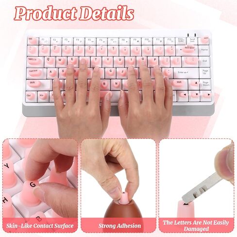 70pcs مجموعة ملصقات لوحة المفاتيح مرتفعة ، ملصقات لوحة المفاتيح للأظافر الطويلة مع الحروف ، ولوح المفاتيح اللطيف للسيليكون الوردي ، ملصقات سطح المكتب الواقية لألعاب Office Girls Associory Gift in Kuwait