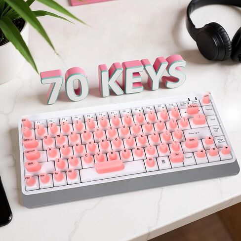 70pcs مجموعة ملصقات لوحة المفاتيح مرتفعة ، ملصقات لوحة المفاتيح للأظافر الطويلة مع الحروف ، ولوح المفاتيح اللطيف للسيليكون الوردي ، ملصقات سطح المكتب الواقية لألعاب Office Girls Associory Gift in Kuwait