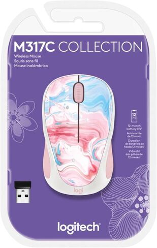 Logitech 910007055 Design Collection Limited Edition Wireless 3 -Button Ambidextros Mouse مع تصميمات ملونة - Cotton Candy (متجدد) in Kuwait