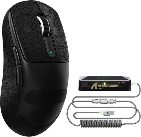 ATTACK SHARK V5 Wireless Gaming Mouse 55g Ultra-Lightweight PAW3950MAX 42K DPI Sensor 8000Hz Polling Rate Tri-Mode-Bluetooth/2.4Ghz/Wired Mice with Coiled Cable for Large Hand-White&Tape in Saudi Arabia