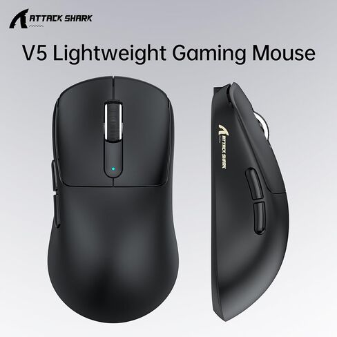 ATTACK SHARK V5 Wireless Gaming Mouse 55g Ultra-Lightweight PAW3950MAX 42K DPI Sensor 8000Hz Polling Rate Tri-Mode-Bluetooth/2.4Ghz/Wired Mice with Coiled Cable for Large Hand-White&Tape in Saudi Arabia