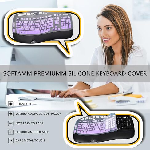 1 Pcs Rainbow Keyboard Cover and Gradient Purple Keyboard Cover for Logitech K350 MK550 MK570 Wireless Wave Keyboard in Kuwait