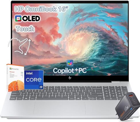 HP OMNIBOOK 7 laptop laptop -16inch 2K OLED 120HZ -INTEL CORE 9 270H BEAT AMD RYZEN 9 8945H -64GB RAM -1TB SSD -Windows 11 Pro Office 365 -Pusiness Computadora portát PC AI AI AI AI in Kuwait