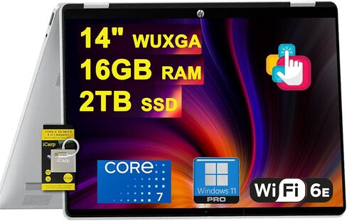 HP OmniBook 5 Flip 2-in-1 Laptop 14" WUXGA IPS Touchscreen Intel 10-core Core 7 150U 16GB RAM 1TB SSD Backlit Wi-Fi6E 5MP IR Privacy Camera Win11Pro ICP Hub in Kuwait