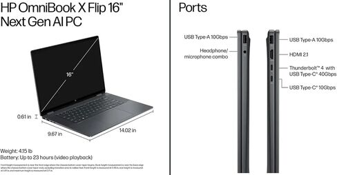 HP Envy 2-in-1 Laptop, OmniBook X Flip 16" FHD+ Touch Copilot+ PC, Intel Core Ultra 7 256V, Intel Arc 140V (8GB), 23H Battery, Win 11, Eclipse Gray, W/Stylus Pen (Win11 Home, 16GB | 1TB SSD) in Saudi Arabia
