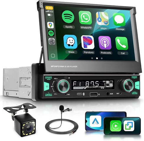 ستيريو سيارة مكونة من DIN شاشة تعمل باللمس مع AM/FM/RDS اللاسلكية و Android Auto و 7 بوصات شاشة ستريو مع راديو سيارة Bluetooth وكاميرا احتياطية وربط المرآة USB/AUX/TYPE CON in Kuwait