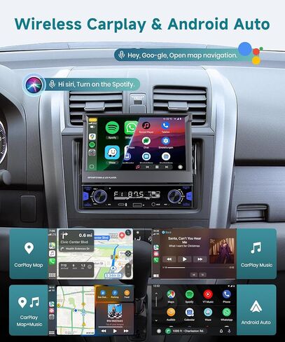 ستيريو سيارة مكونة من DIN شاشة تعمل باللمس مع AM/FM/RDS اللاسلكية و Android Auto و 7 بوصات شاشة ستريو مع راديو سيارة Bluetooth وكاميرا احتياطية وربط المرآة USB/AUX/TYPE CON in Kuwait