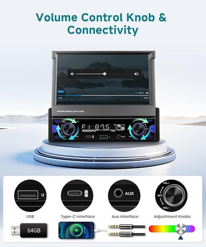 ستيريو سيارة مكونة من DIN شاشة تعمل باللمس مع AM/FM/RDS اللاسلكية و Android Auto و 7 بوصات شاشة ستريو مع راديو سيارة Bluetooth وكاميرا احتياطية وربط المرآة USB/AUX/TYPE CON in Kuwait