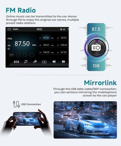 ستيريو سيارة مكونة من DIN شاشة تعمل باللمس مع AM/FM/RDS اللاسلكية و Android Auto و 7 بوصات شاشة ستريو مع راديو سيارة Bluetooth وكاميرا احتياطية وربط المرآة USB/AUX/TYPE CON in Kuwait