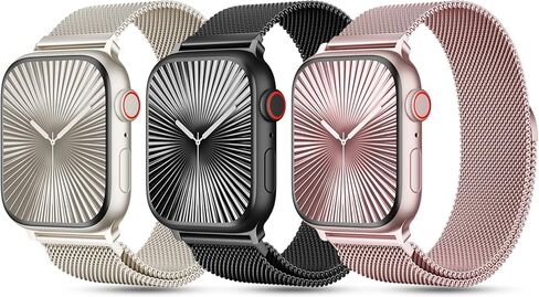 3 حزمة Metal Mesh Loop متوافقة مع Apple Watch Band 38mm 40mm 41mm 42mm 44mm 45mm 46mm 49mm نساء الرجال ، حزام مقفل مغناطيسي من الفولاذ المقاوم للصدأ لـ IWatch Series 11 10 9 8 SE 7 6 5 4 3 2 1 Ultra in Kuwait