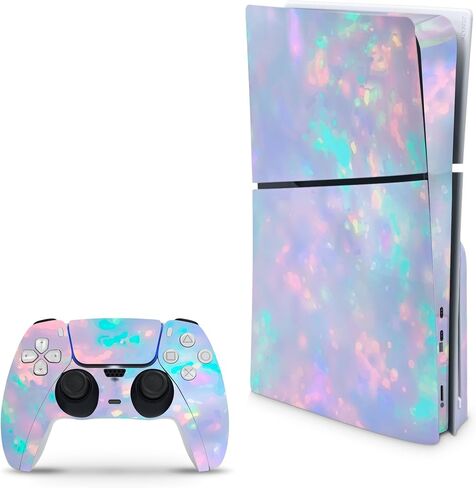 Compatible with PS5 Slim Skin for Console and Controllers by ZOOMHITSKINS, 3M Vinyl Decal Sticker, Purple Line Opal Lavender Gemstone Mint Gloss Diamond Quartz, Durable, Bubble-Free, Precisely Cut in Saudi Arabia