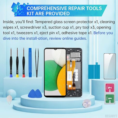 لاستبدال شاشة Samsung Galaxy A03 Core مع إطار LCD Display Discitizer Full Assembly Fix Glass مع أدوات الإصلاح مجموعة SM-A032F (A032F/DS A032M/DS) in Kuwait
