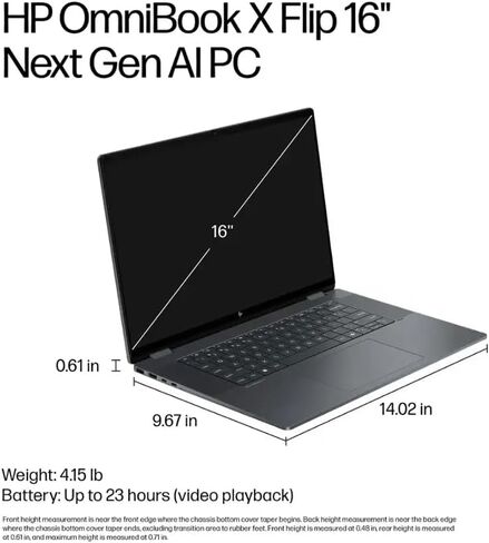 HP OmniBook X Flip 2-in-1 Laptop / 16" 1920x1200 Touch 60Hz / 8 Cores Intel Ultra 7 258V Intel Arc Graphics 140V / 32GB LPDDR5 4TB SSD/Thunderbolt 4 Wi-Fi 6E / Win11 Home/Eclipse Gray / 32G USB in Saudi Arabia